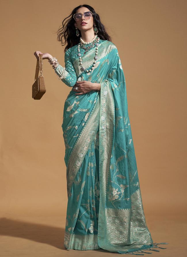 Georgette Sky Blue Festival Wear Weaving Saree